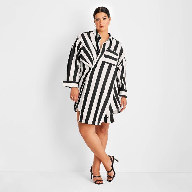 Women's Striped Asymmetrical Long Sleeve Shirtdress - Future Collective™ with Kahlana Barfield ... | Target