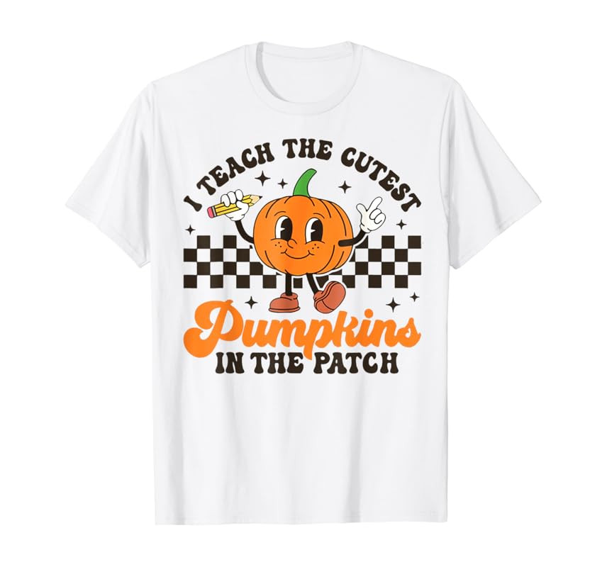 I Teach The Cutest Pumpkins In The Patch Groovy Teacher Fall T-Shirt | Amazon (US)