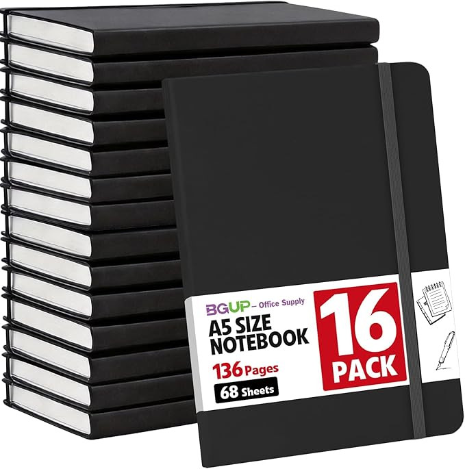 16 Pack Lined Journal Notebook for Work, 136 Pages, Medium 5.5 in x 8.3 in, A5 College Ruled, Har... | Amazon (US)