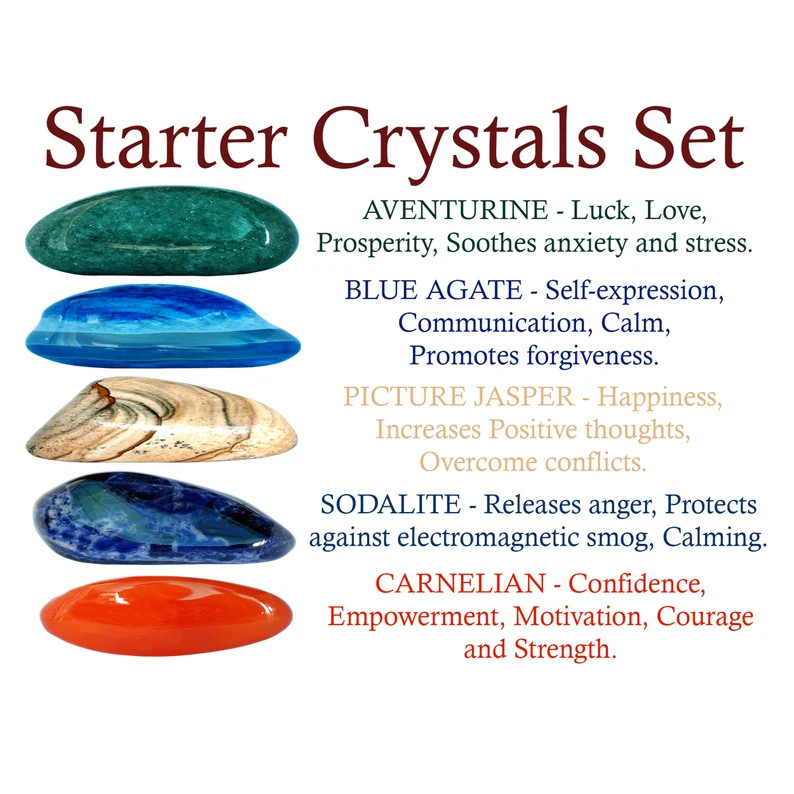 Crystal Starter Set, Aventurine, Agate, Picture Jasper, Sodalite, Carnelian, Beginner Crystals, C... | Etsy (US)