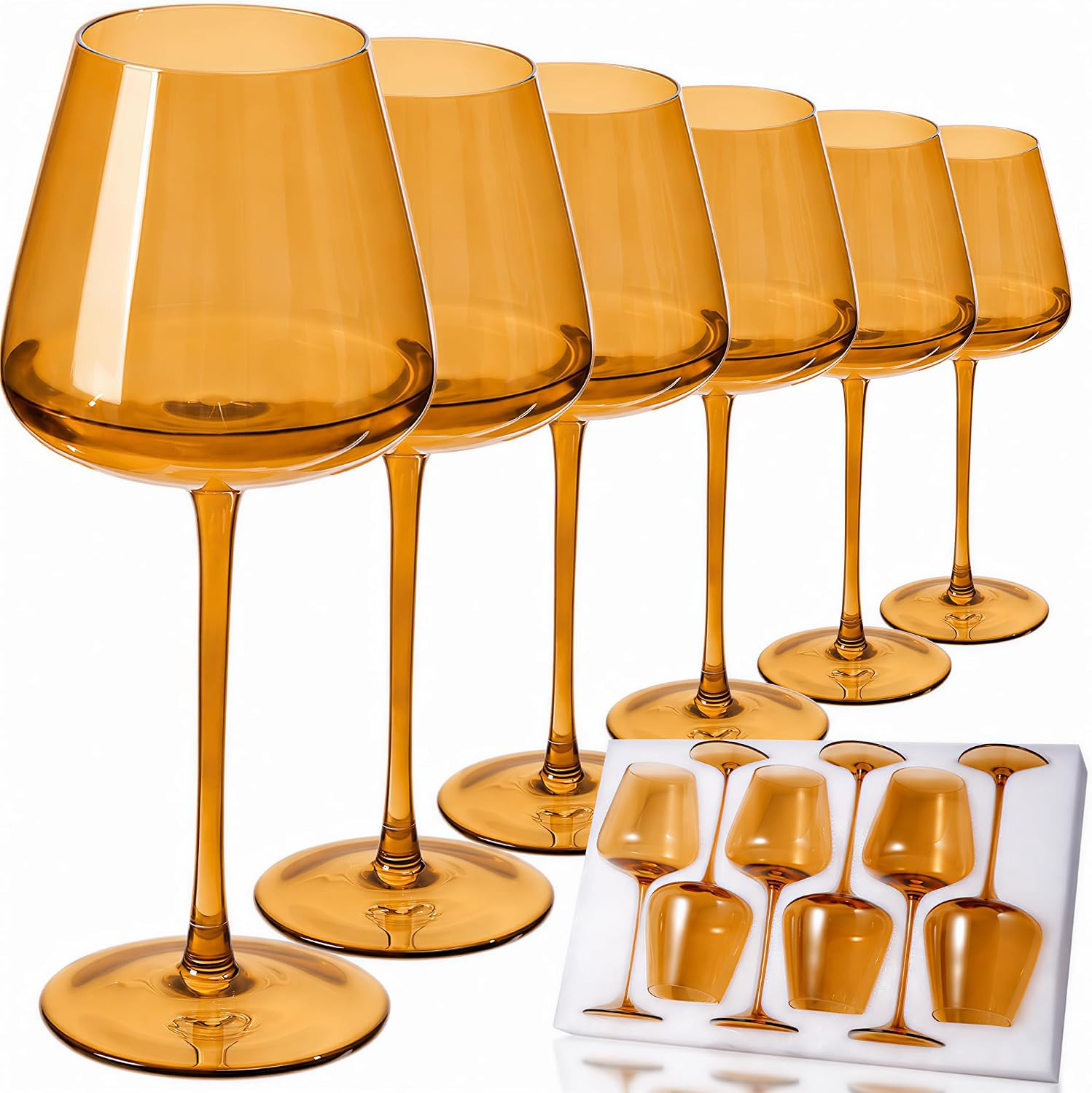 Amber Wine Glasses Set of 6-18Oz, Hand Blown Wine Glass | Amazon (US)