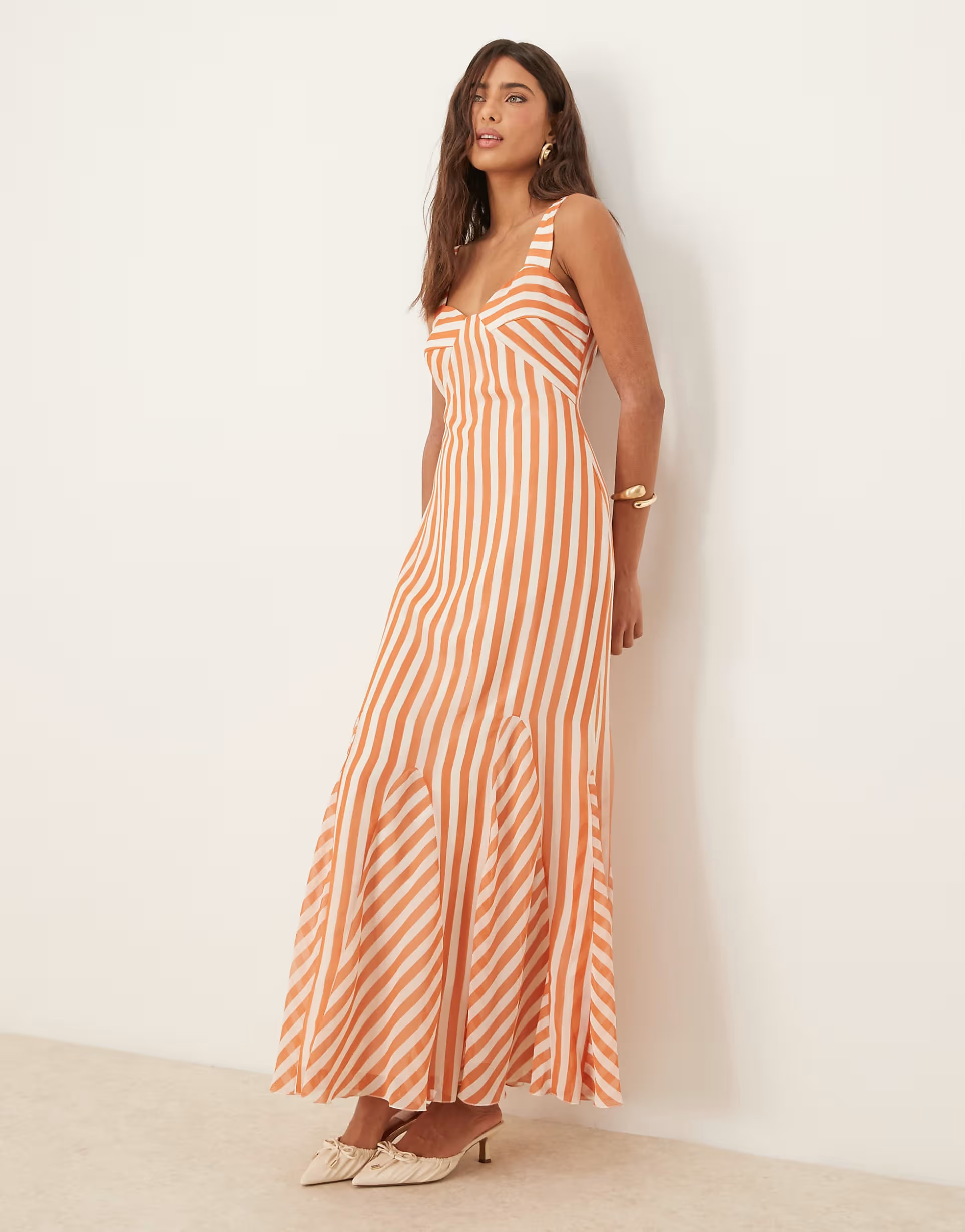 ASOS DESIGN spliced striped cami maxi dress with godets in rust stripe | ASOS (Global)