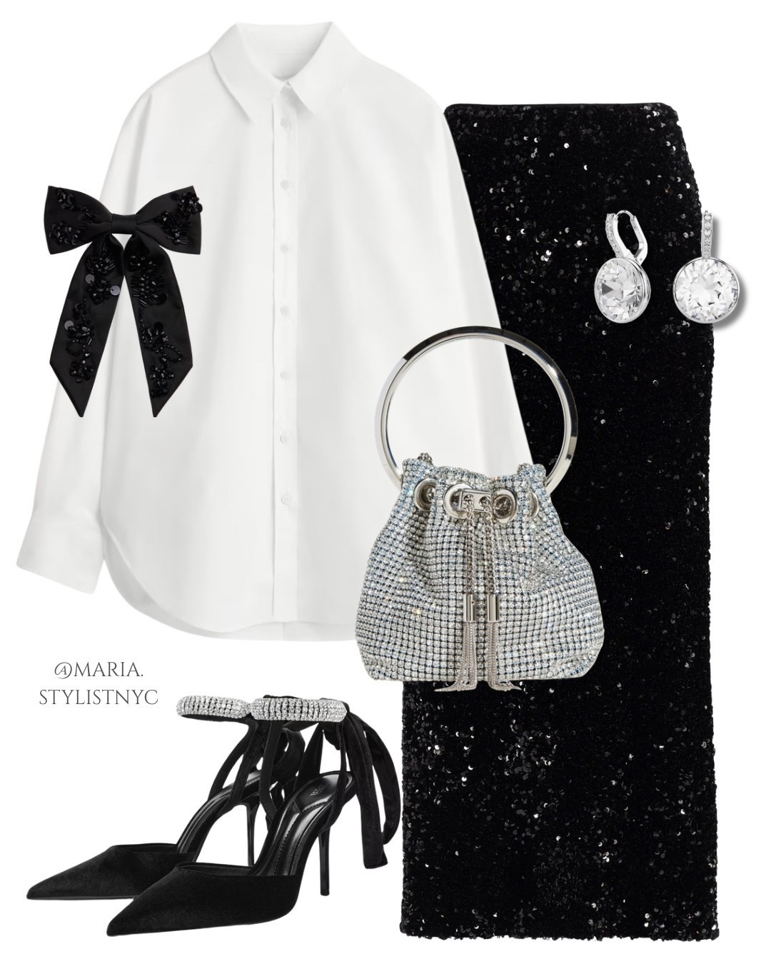 Midnight sequins and crystal-clear intentions. 🥂 Taking the classic button-down from the boardroom to the ballroom. The secret to evening glamour is all in the contrast: the matte texture of the poplin against the high-octane shine of the skirt. Finished with a bow, because every great night deserves a gift-wrapped entrance 🖤🤍💫✨

#LTKSeasonal #LTKHoliday #LTKootd