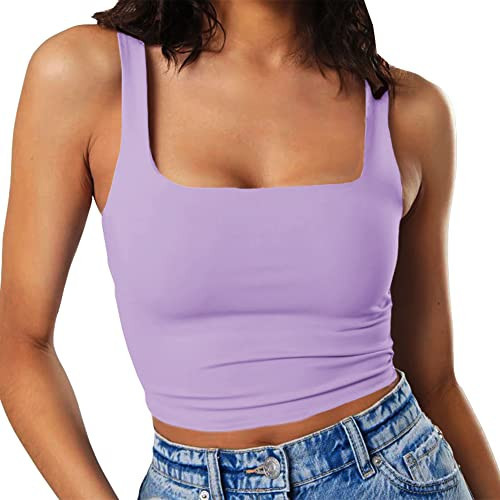 Artfish Women's Sleeveless Strappy Seamless Crop Tank Tops Square Neck Workout Fitness Basic Cropped Camis Violet Purple S | Amazon (US)