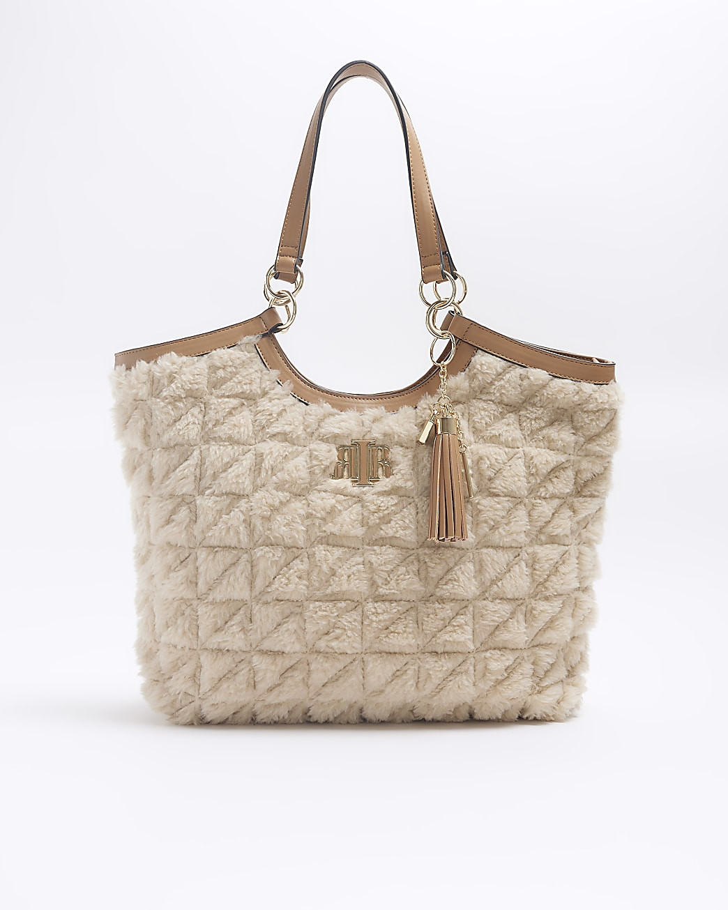 Beige quilted faux fur shopper bag | River Island (UK & IE)