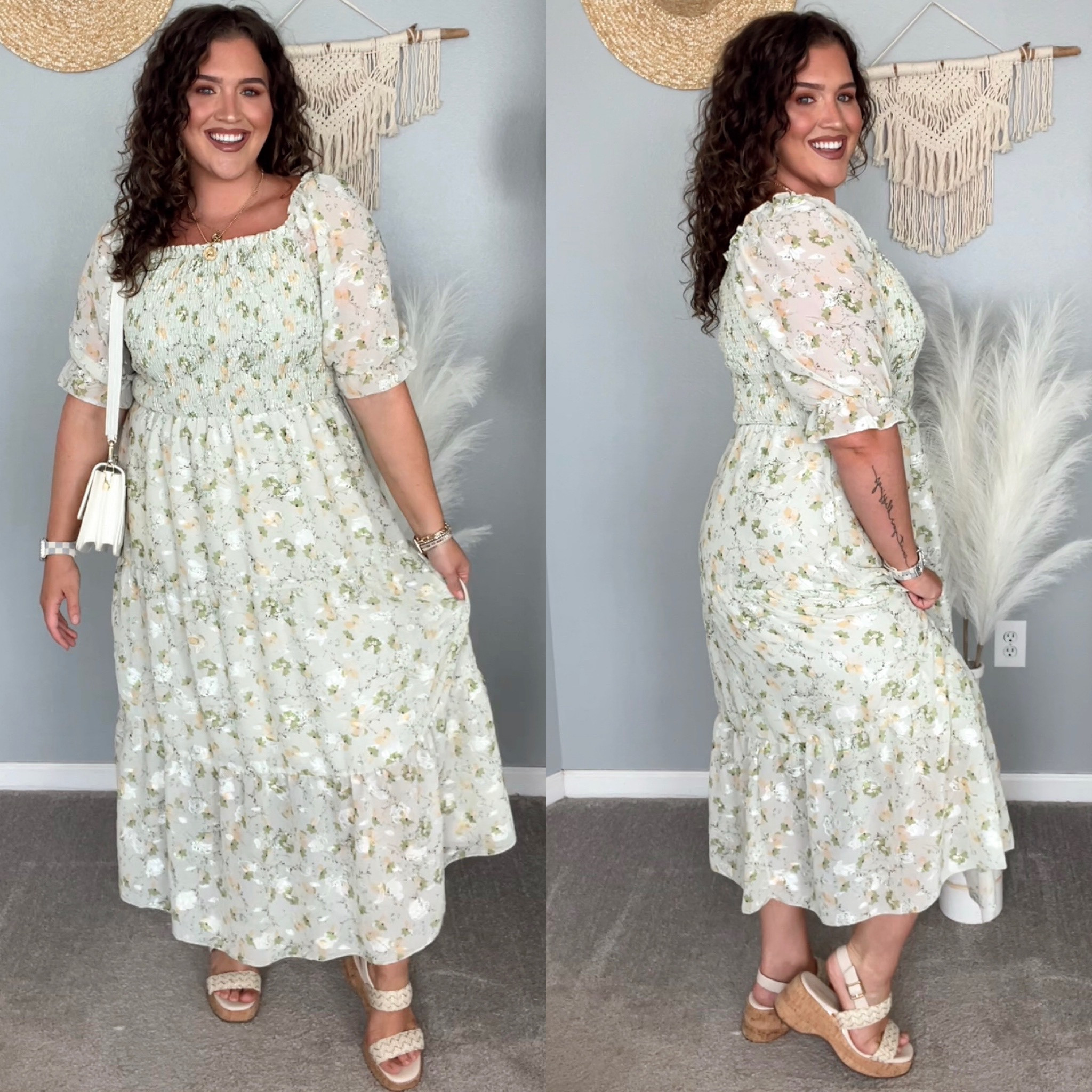 Midsize Fall floral embroidered puff sleeve dress under $50! 🌿🌞🌾
Size: XL 
#midsizeoutfits #ootd #everydaystyle #affordablefashion #familyphotos #maxidress #curvystyle #wedges #purse #handbag 

#LTKstyletip #LTKunder50 #LTKmidsize