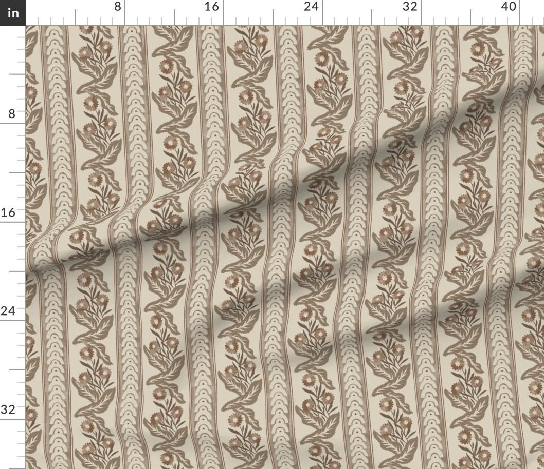 Juliette abstract arches stripes flowers & Leaves in shades of dark brown Fabric | Spoonflower | Spoonflower