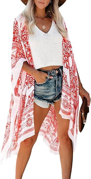 Women's Floral Kimonos Boho Summer Cardigans Swimsuit Cover Ups for Beach Vacation | Amazon (US)