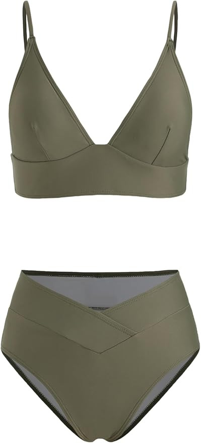 CIDER Tummy Control V-Neck Solid Jersey Bikini Swimsuit | Amazon (US)