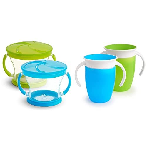Munchkin Miracle 360 Trainer Cup and Snack Catcher, 4 Piece Set, Blue/Green | Amazon (US)