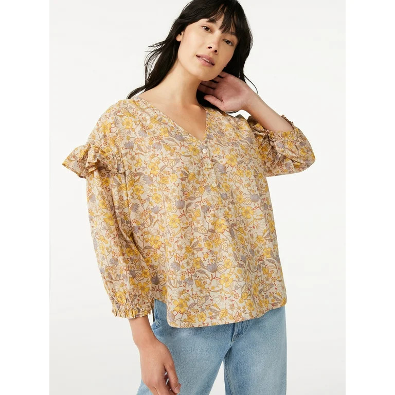 Free Assembly Women's Ruffle Sleeve Top | Walmart (US)
