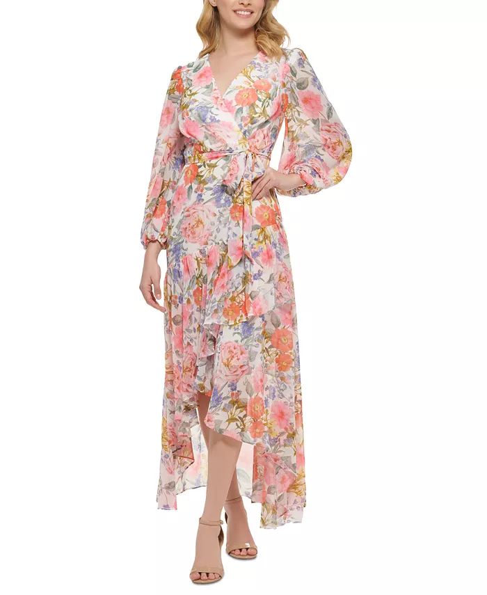 Petite Ruffled Floral-Print Midi Dress | Macys (US)