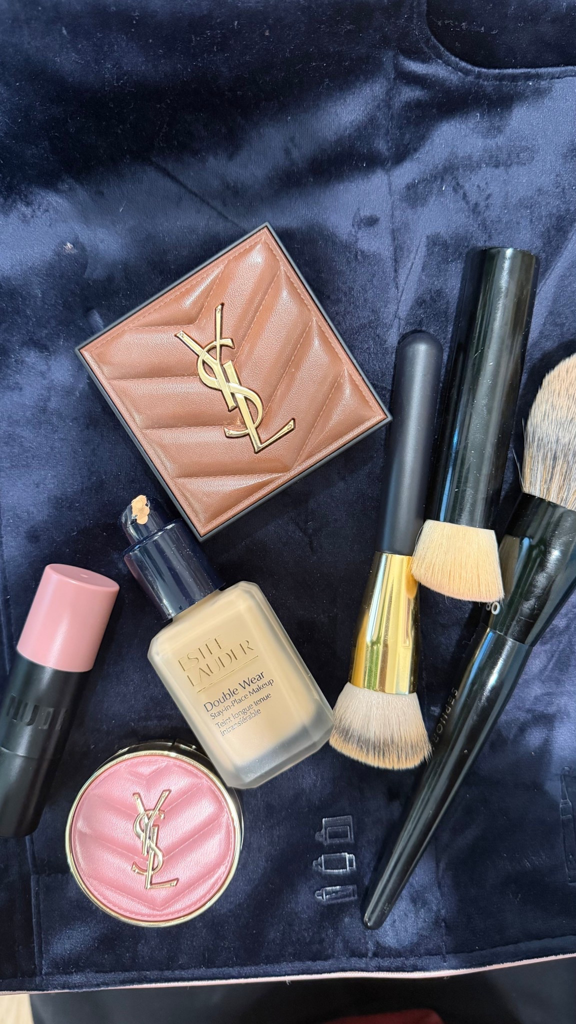 Code: SPRINGSALE 
Estée Lauder Foundation:  2W0 warm vanilla 
YSL powder blush: Number 44
Nudestix buddies Matte: bare back
YSL bronzer: Number 2 (Dune)
Anastasia lip pencil: Hazelnut
Kosas pulse lip: clear