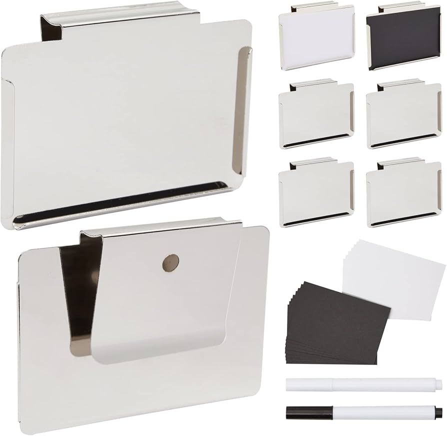 8 Pack White Clip On Metal Label Holders for Storage Bins, Baskets, w 8 Black and 8 White Inserts... | Amazon (US)