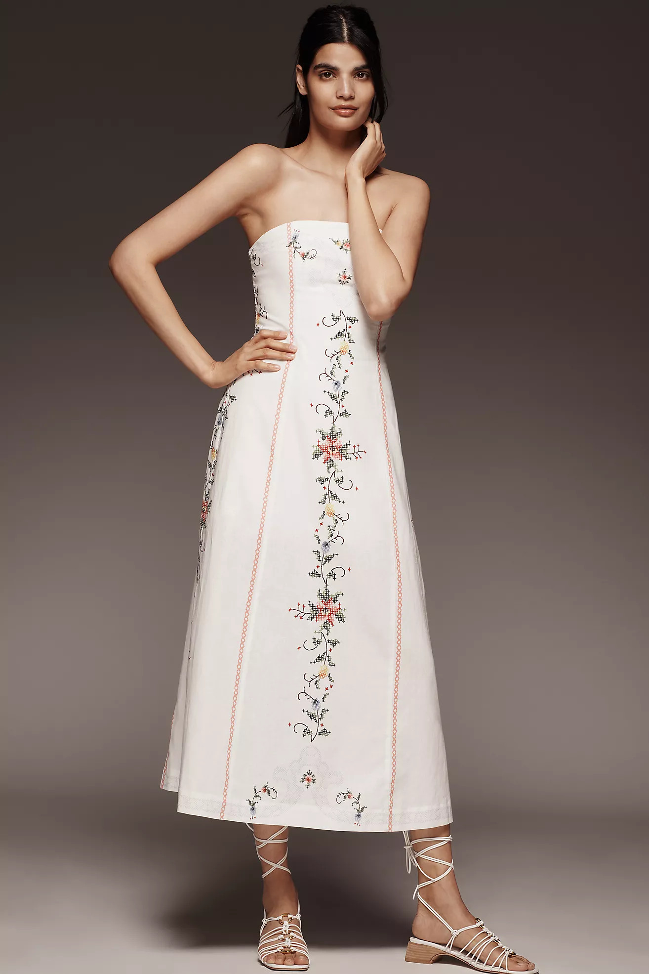 Aston Studio Maggie Harper Linen Blend Strapless Midi Dress | Anthropologie (US)