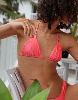 Aerie Shine Rib String Triangle Bikini Top | Aerie