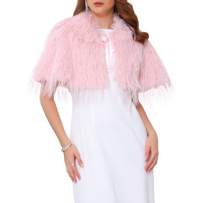 INSPIRE CHIC Women's Evening Cocktail Bow Tie Neck Bridal Wedding Elegant Faux Fur Shrug Medium Pink | Target