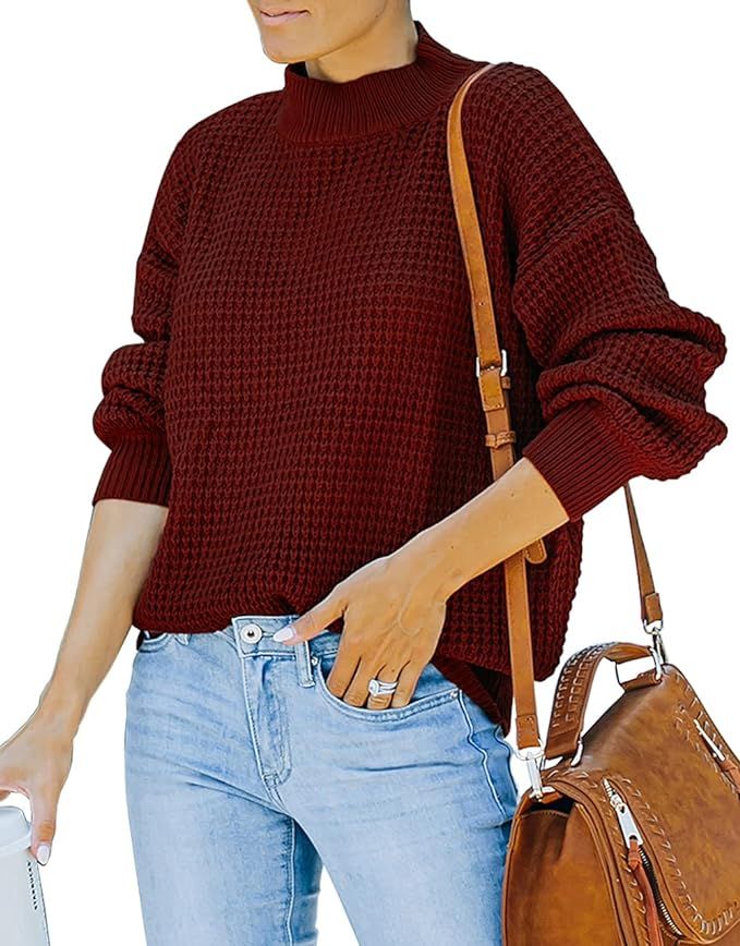 Amkoyam Women's Fall Winter Long Sleeve Turtleneck Sweater Casual Loose Solid Color Chunky Waffle... | Amazon (US)