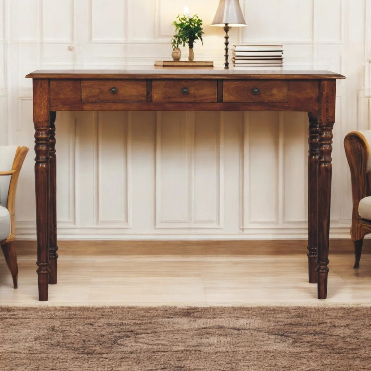 Alcott Hill Turned Legs 3 Drawer Chestnut Console - Wayfair Canada | Wayfair North America