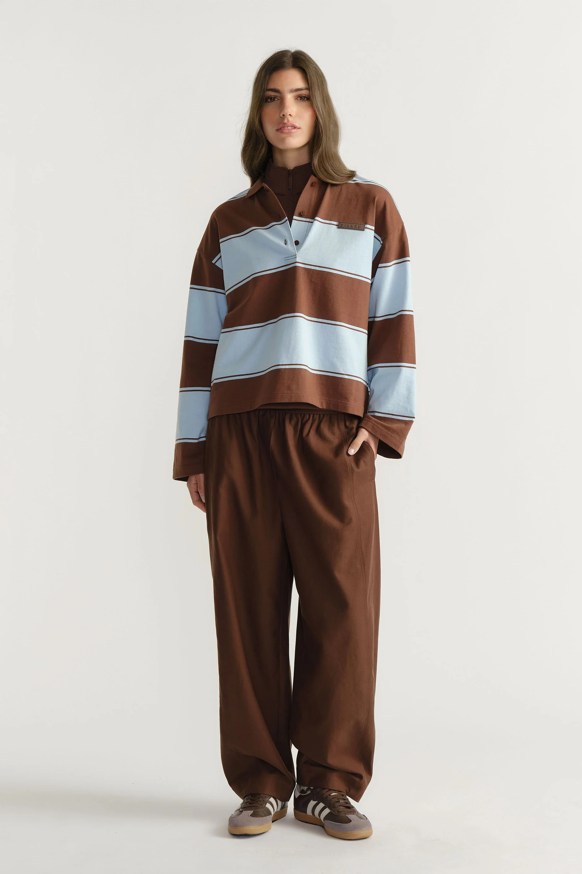 D-Luxe Stripe Polo - Walnut/Blue | DECJUBA