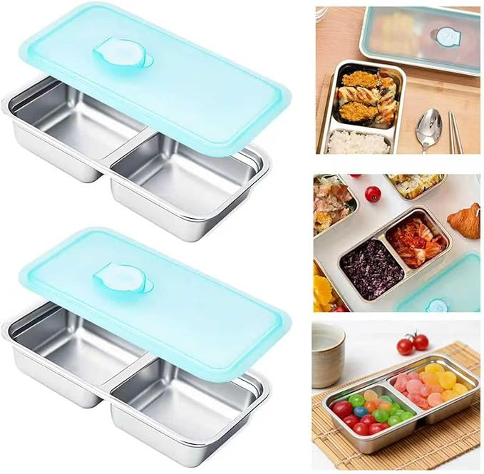 2PCS Grab and Go Stainless Steel Snack Containers with Lids,Reusable Double-Compartment Bento Lun... | Amazon (US)