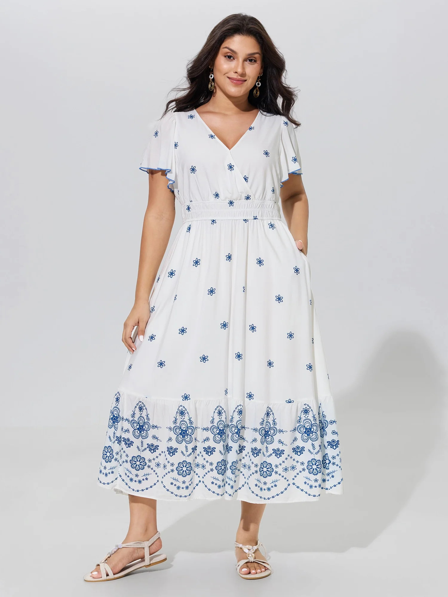 Supersoft Floral Print Elastic Waist Tiered Midi Dress | Bloomchic