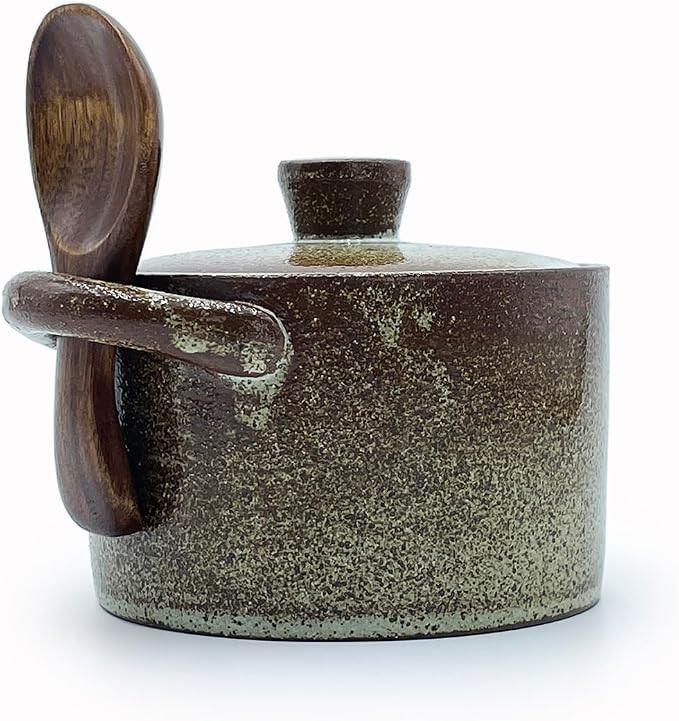 8 oz Ceramic Salt Cellar with Lid & Wooden Spoon,Countertop Salt Container,Sugar Bowl,Spices Jar|... | Amazon (US)