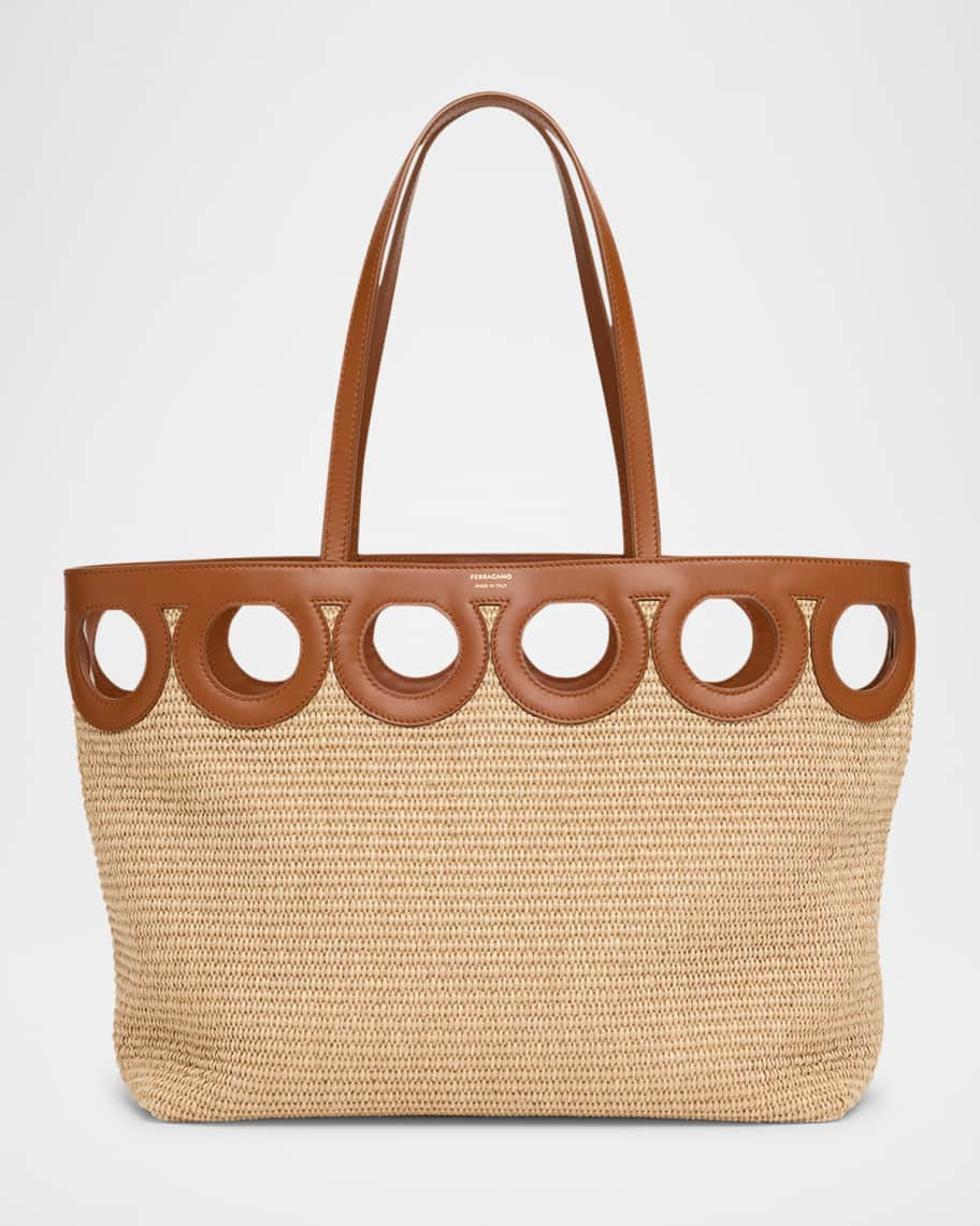 Ferragamo Gancini Frame Raffia Tote Bag | Neiman Marcus