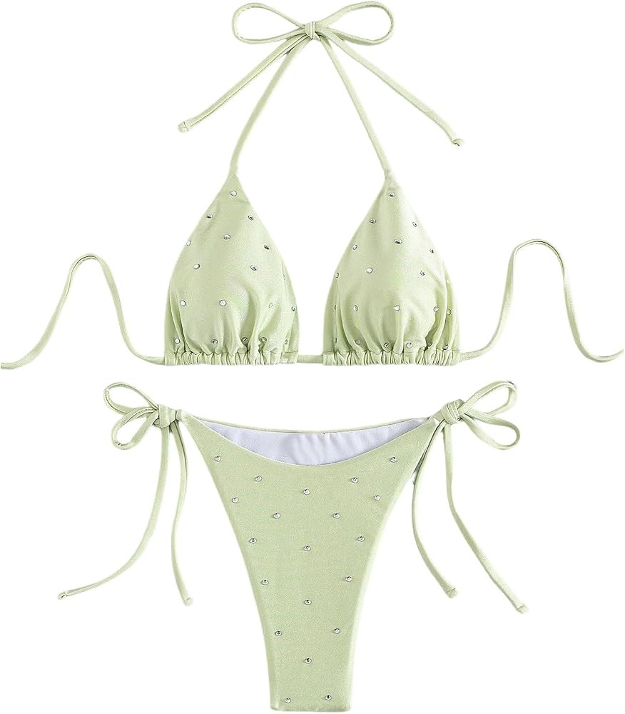 SHENHE Women's 2 Piece Sexy Bikini Sets Halter Tie Side Triangle Swimsuits | Amazon (US)