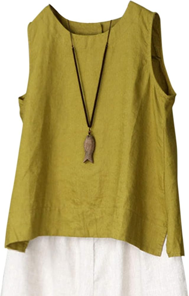Women's 100% Linen Sleeveless Tank Tops Summer Shirts Casual Blouses | Amazon (US)