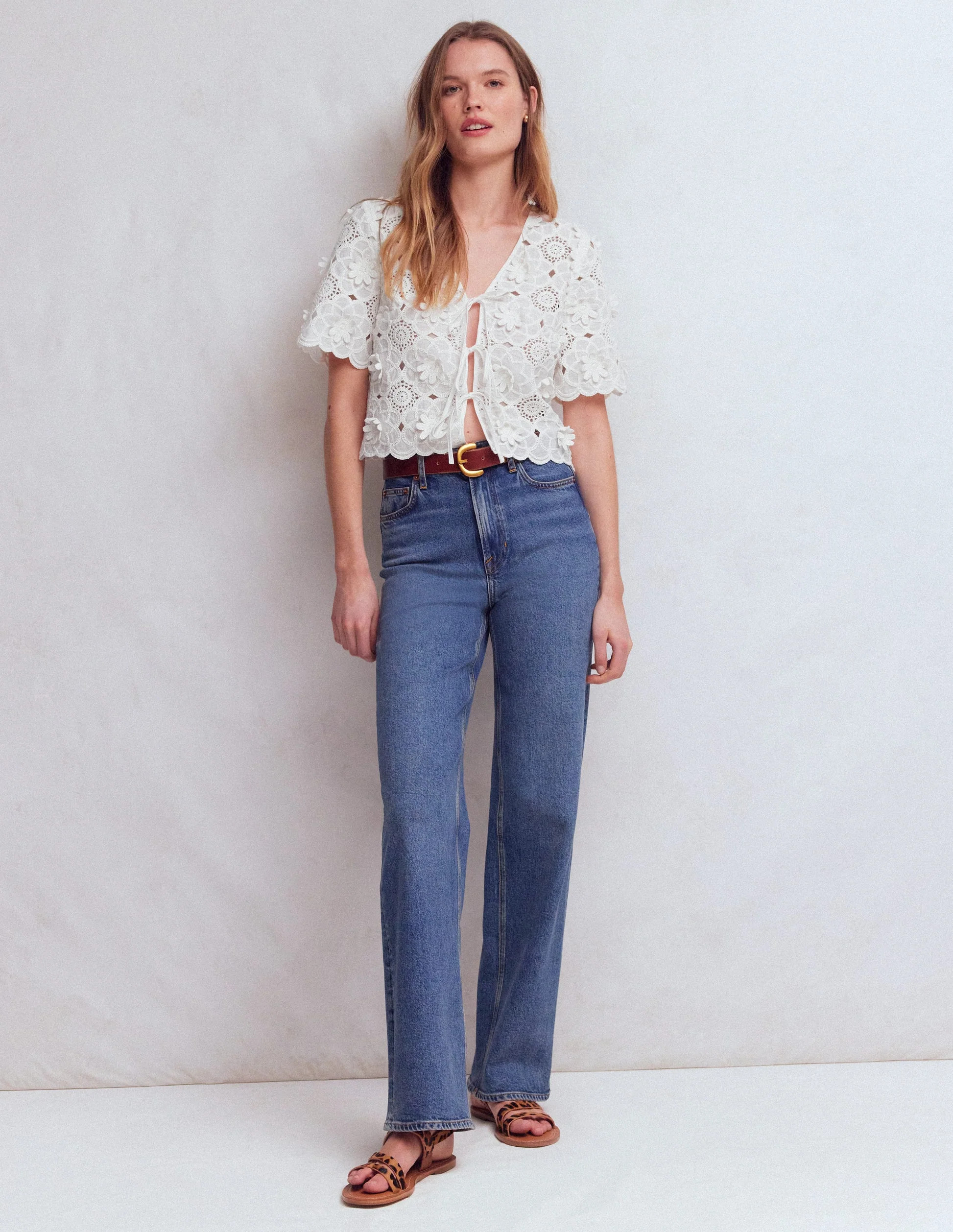 Tie Front Lace Top-White | Boden UK