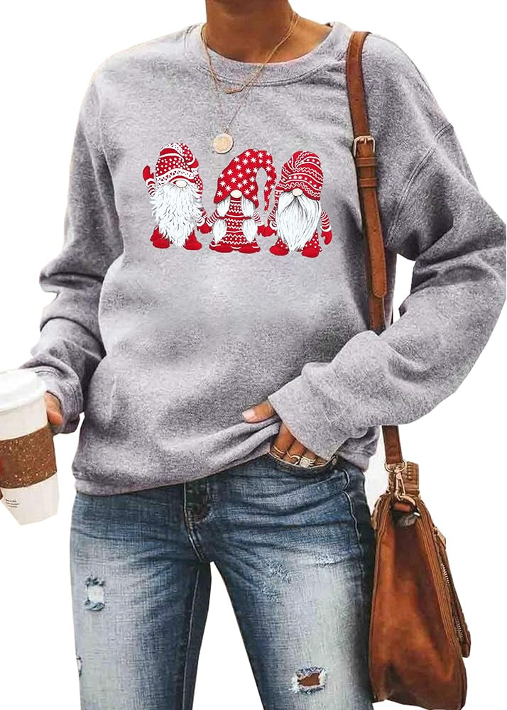 LOTUCY Merry Christmas Sweatshirts For Women Gnomes Santa Christmas Sweatshirt Cute Long Sleeve P... | Amazon (US)