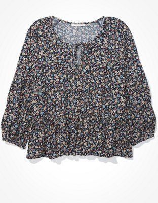AE Notch Neck Babydoll Blouse | American Eagle Outfitters (US & CA)