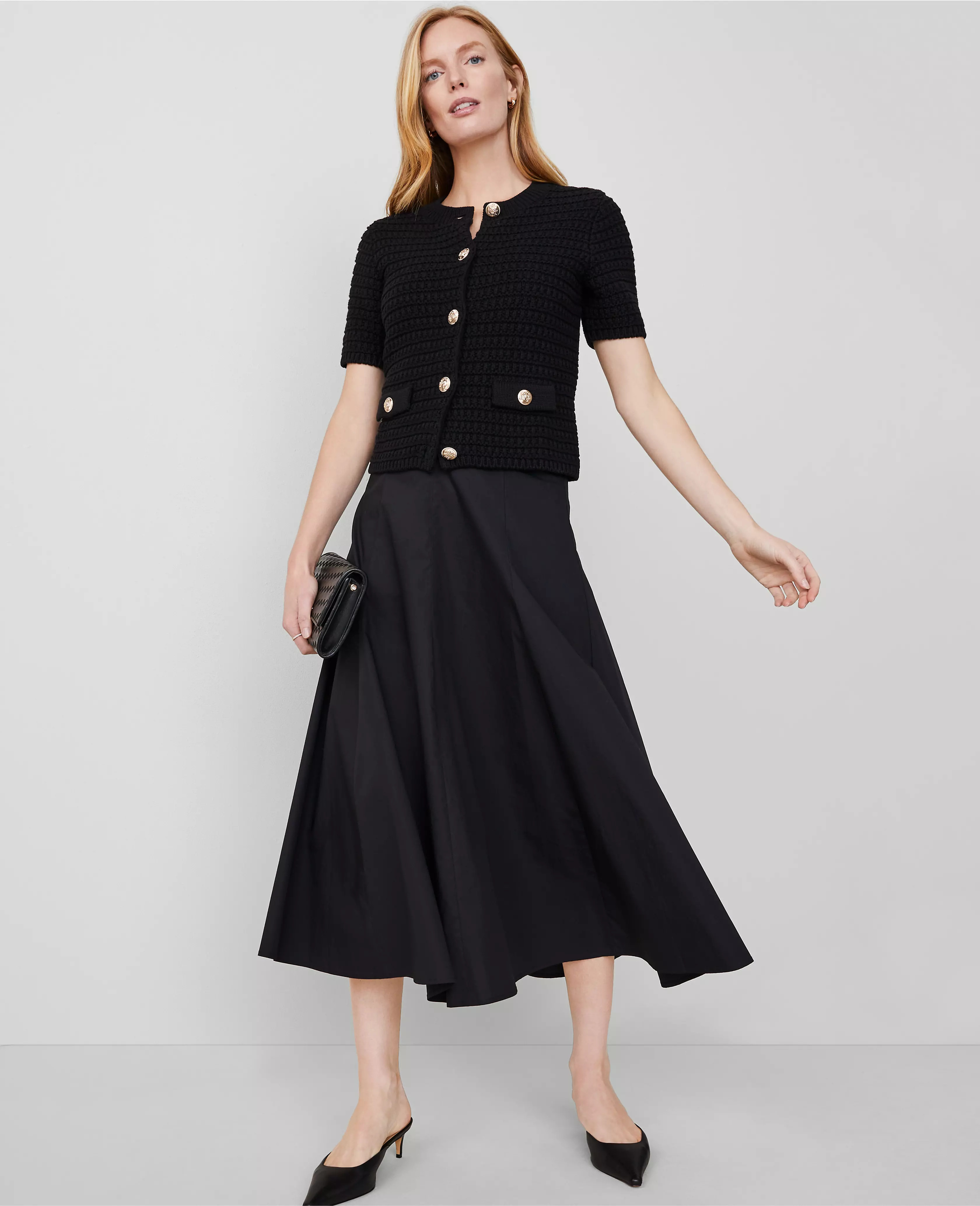 Poplin Gored Midi Skirt | Ann Taylor
