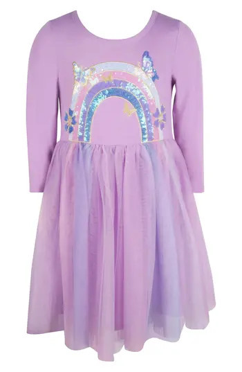 Zunie Kids' Three Quarter Sleeve Rainbow Tutu Dress in Lavender at Nordstrom Rack, Size 6 | Nordstrom Rack