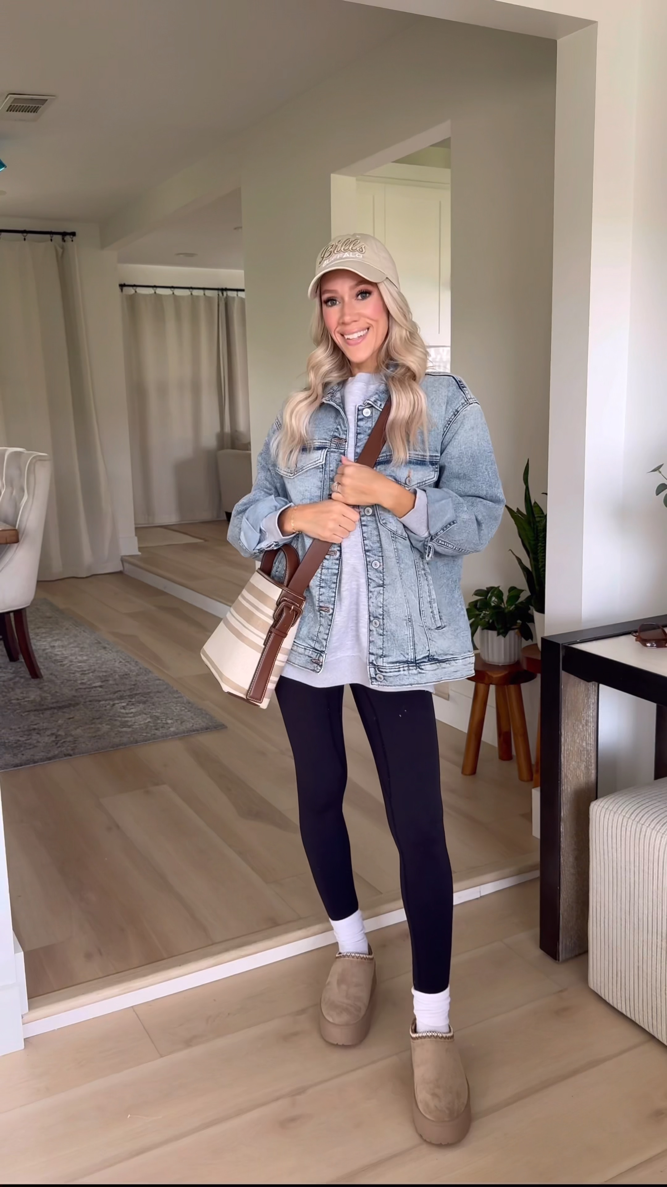 Basic fall outfit 
Pants in XS
Top in small 

Leggings, spanx look for less, lululemon look for less, athletic outfit, workout leggings, oversized sweatshirt, jean jacket, oversized jean jacket, Ugg look for less, Ugg dupes, Ugg boots, bills hat, bills Nadia, nfl bills, crossbody, neutral purse, fall style, teacher outfit, weekend outfit, cozy outfit, cozy clothes, homebody, travel outfit #LTKFitness 

#LTKTravel #LTKSaleAlert