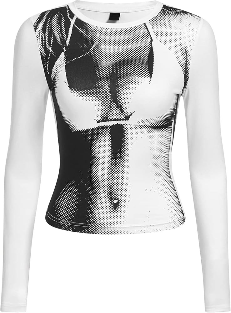 Women's 3D Body Print Crop Tops - Y2k Bikini Boob Graphic Tee Shirt Aesthetic Heat Map Sexy Festi... | Amazon (US)