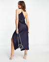 Click for more info about ASOS DESIGN one shoulder midaxi dress in satin with drape back in navy