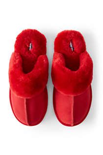Draper James x Lands' End Women's Suede Leather Shearling Fur Scuff Slippers | Lands' End (US)
