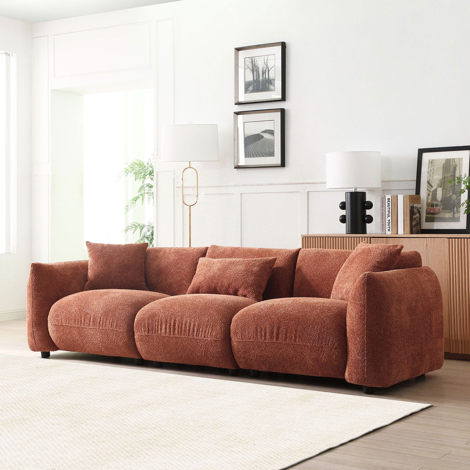 Mid-century 3 Seater Soft Backrest Sofa with Deep Thick Seat Cushion, Modern Cloud Couch with Plastic Legs for Living Room | Bed Bath & Beyond