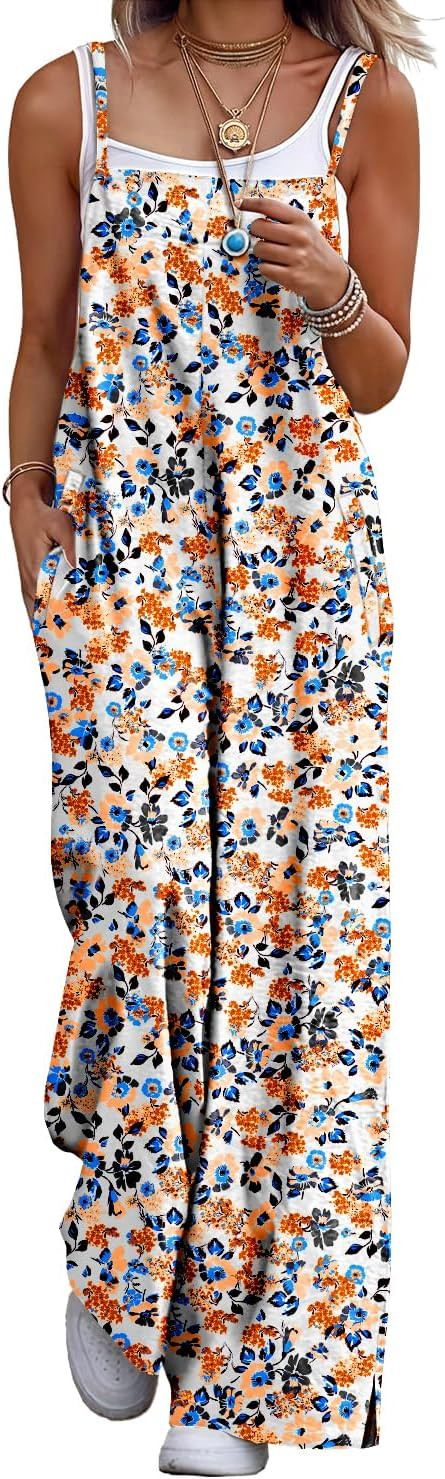 YESNO Women's Summer Boho Cotton Casual Jumpsuits Wide Leg Overalls Floral Print Baggy Rompers wi... | Amazon (US)
