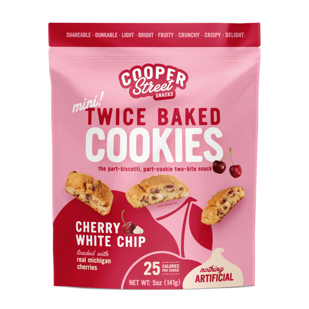 Cherry White Chip Twice Baked Biscotti Cookies | Cooper Street Snacks