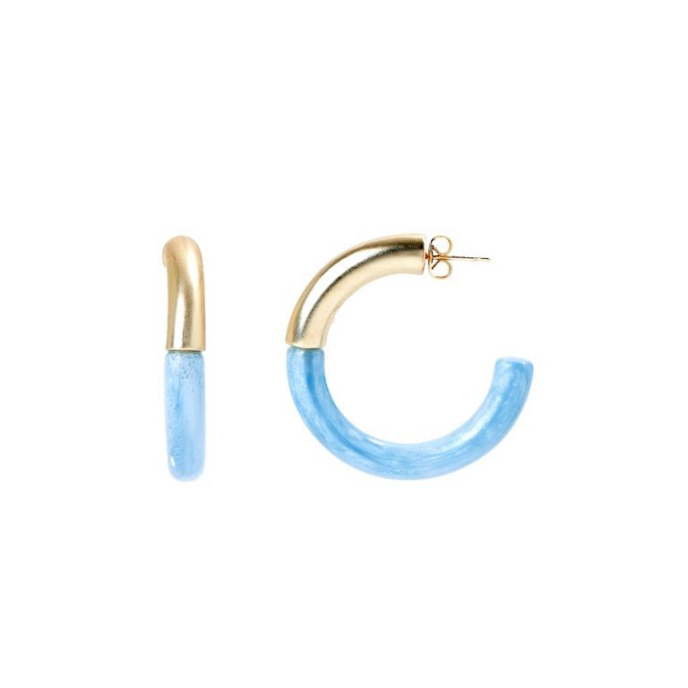 Scoop Women’s 14KT Gold Flash-Plated Satin Blue Resin Hoop Earrings, spring Office Outfit, Walmart  | Walmart (US)