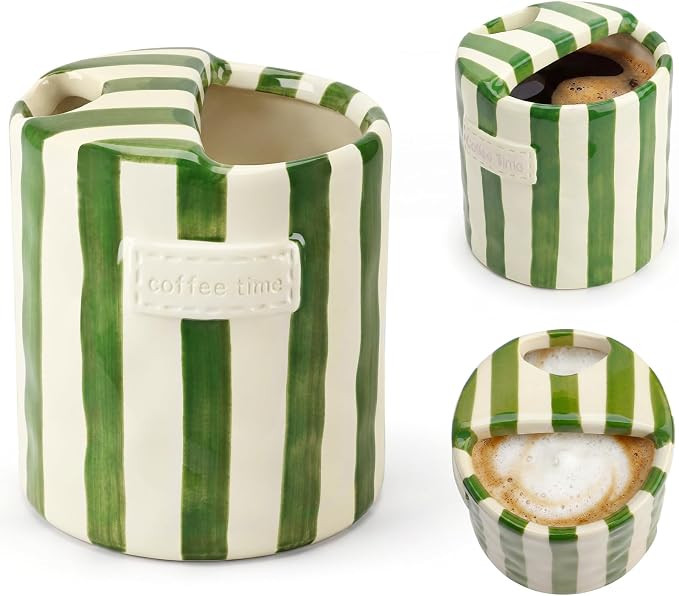 10oz Ceramic Coffee Mug with Sip Hole, Striped Espresso Cups for Hot & Cold Drinks and Microwave ... | Amazon (US)