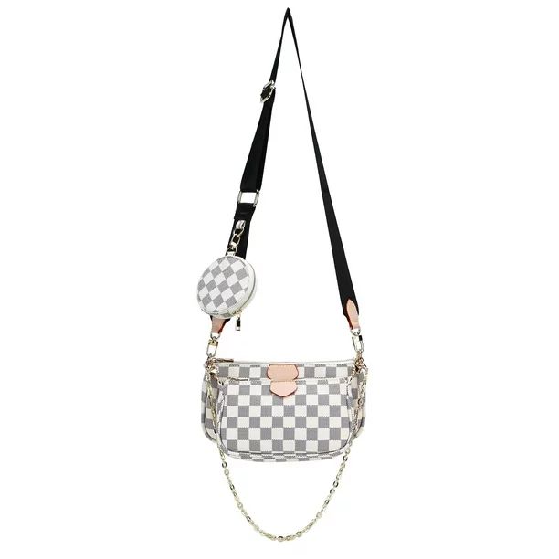 TWENTY FOUR White Checkered Handbags Leather Shoulder Bag and Wallet Crossbody bag Ladies Handbag... | Walmart (US)