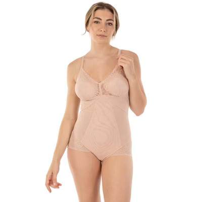Body Beautiful Shapewear Power Mesh Shaping Bodysuit with Double front Panel Nylon Off-White Large/X Large | Target