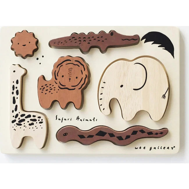 WOODEN TRAY PUZZLE - SAFARI ANIMALS - 2ND EDITION, Brown - Kids Toys | Wee Gallery from Maisonette | Maisonette