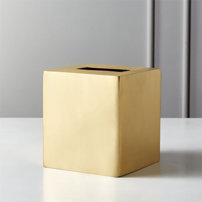 Elton Brushed Brass Tissue Box Cover | CB2