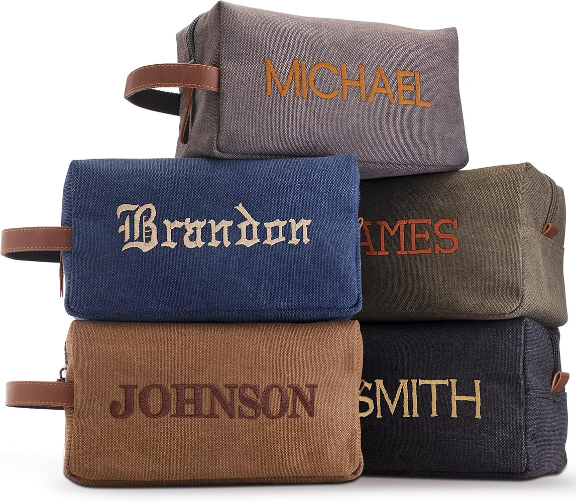 Embroidered - Handcrafted Personalized Toiletry Bag for Men Custom w/Name - 5 Canvas & 8 Thread C... | Amazon (US)
