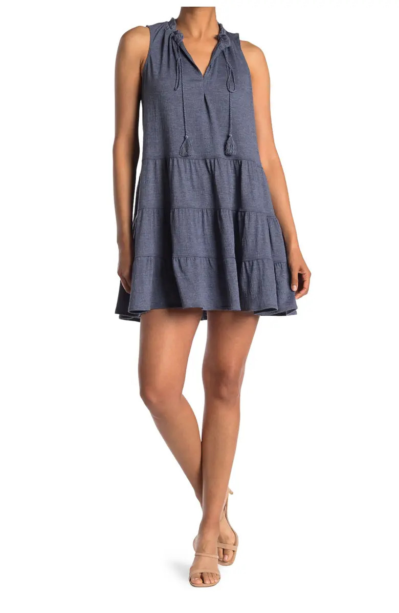 MAX STUDIO Tassel Tie Sleeveless Tiered Shift Dress | Nordstromrack | Nordstrom Rack